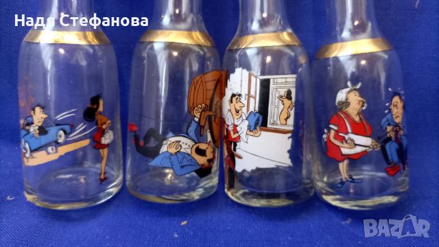 Разкошни юзчета и чаши за безалкохолно, златни кантове, шеговити картинки по 4 бр, снимка 9 - Антикварни и старинни предмети - 46618598