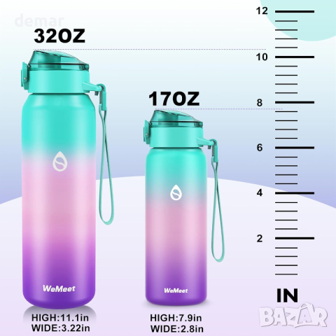 Спортна бутилка за вода WEMEET 32OZ с подвижна сламка и капак, 18/10 изолирана от неръждаема стомана, снимка 7 - Спортна екипировка - 45046473
