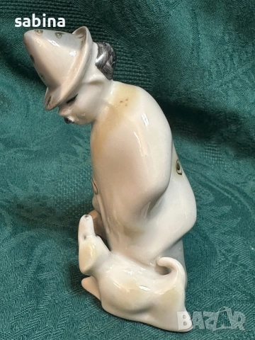 Винтидж рядка порцеланова статуетка „Клоунът Моливко с кучето Клякса“,  Полонски ЗХК. СССР, 1985 г. 