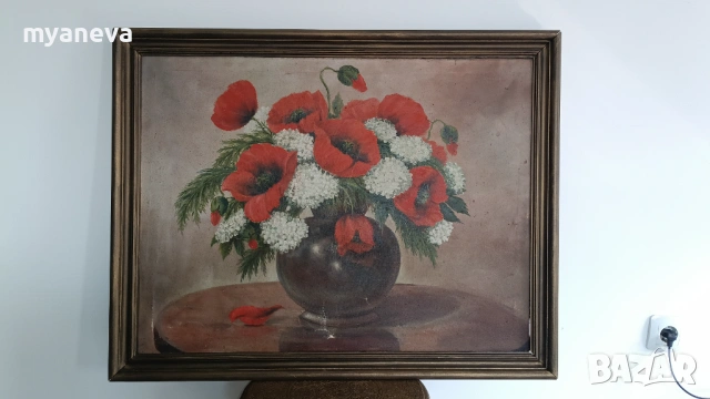 Стара картина с маслени бои върху платно в дървена рамка. , снимка 6 - Картини - 53879853