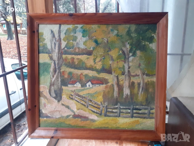 Стара майсторска българска картина масло платно канава рамка, снимка 2 - Антикварни и старинни предмети - 53267200