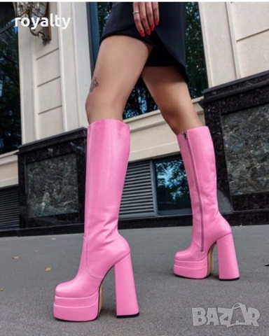 Ботуши на ток - розова кожа, снимка 3 - Дамски ботуши - 54157243