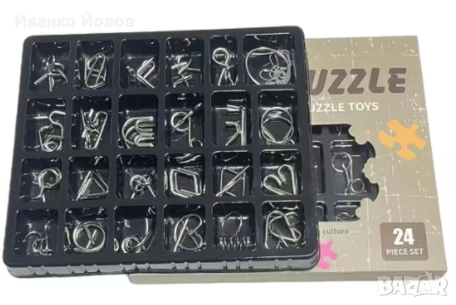 24 броя 3D метални пъзели – Образователни интелектуални играчки, повишаване IQ и EQ, подаръчна кутия, снимка 15 - Пъзели - 53519172