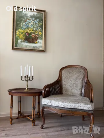 Антикварно кресло с ратан и извити подлакътници, снимка 2 - Антикварни и старинни предмети - 49784474