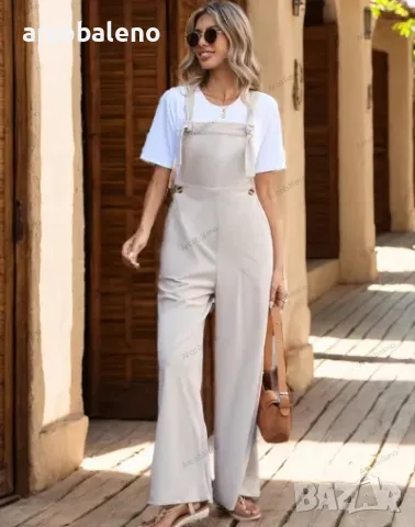 Дамски ежедневен едноцветен гащеризон с връзки, снимка 6 - Гащеризони - 49421287