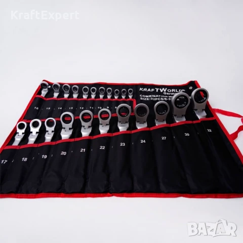 KraftWorld Комплект Тресчотни Ключове 22 Части – 6-32 мм с Чупещо Рамо, снимка 8 - Куфари с инструменти - 50576226
