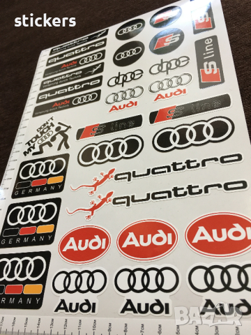 Audi Ауди стикери - един лист А4, снимка 1 - Аксесоари и консумативи - 44988327
