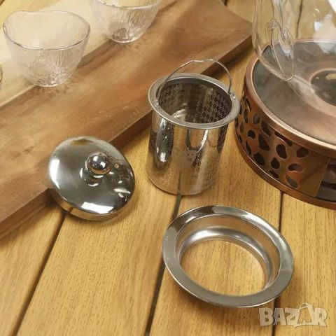 Прозрачен стъклен чайник с инфузер за кафе и чай, снимка 3 - Аксесоари за кухня - 45659450