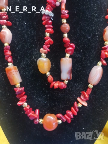 Комплект от корал и карнеол, снимка 2 - Бижутерийни комплекти - 53948346