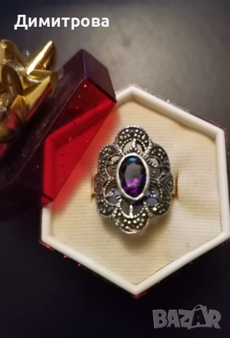 Сребърен пръстен с аметист, Michael Cors - висулка, снимка 2 - Пръстени - 54003816