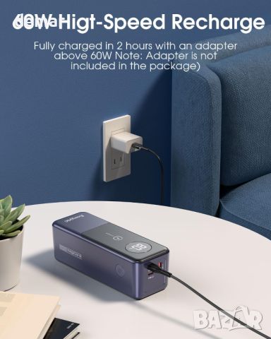 EnergyQC Power Bank 24000 mAh, преносимо зарядно устройство 65W бързо зареждане с USB-C вход и изход, снимка 3 - Външни батерии - 46648258