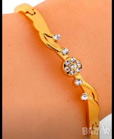 Елегантна гривна белезник от 9к попълнено злато и цирконии 20 лв., снимка 2 - Гривни - 51783540