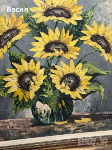 Картина масло със сланчогледи, снимка 3 - Картини - 54230363