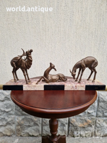 Страхотна антикварна френска фигура статуетка композиция Арт Деко , снимка 3 - Статуетки - 53063334