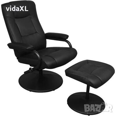 vidaXL ТВ фотьойл с табуретка за крака, черен, изкуствена кожа(SKU:241535