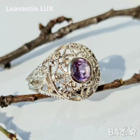 Сребърен пръстен с Аметист 5970, снимка 7 - Пръстени - 50877413