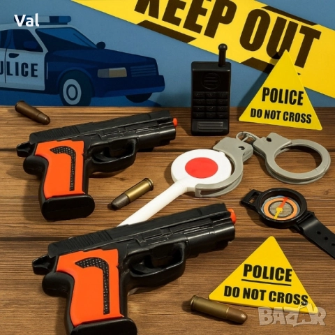 Детски полицейски комплект с 2 играчки и аксесоари-пълен арсенал за малки герои, снимка 4 - Други - 52405812