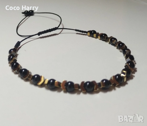 Гривна с хематит и черен оникс,ръчно изработена , снимка 2 - Ръчно изработени сувенири - 53776511