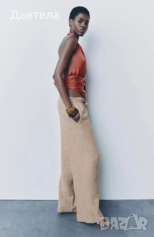 ZARA Нов дамски ленен панталон, снимка 6 - Панталони - 54217052