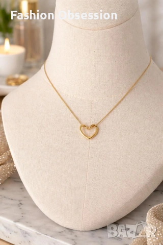Елегантно колие със сърце от медицинска стомана, снимка 3 - Колиета, медальони, синджири - 53981177