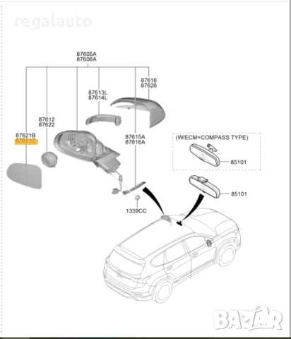 87611S1040,стъкло за ляво огледало HYUNDAI SANTA FE,TM 2018-07/2020, снимка 5 - Части - 53717389