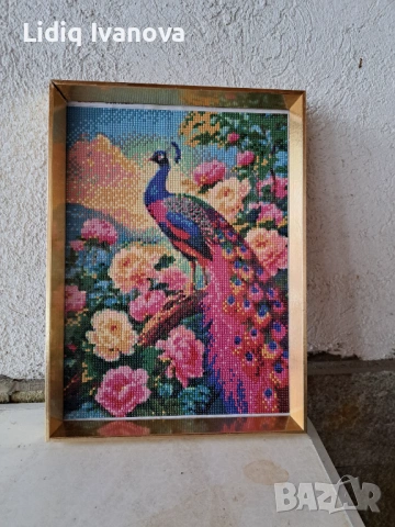 Диамантен гоблен паун-готов и рамкиран, снимка 3 - Гоблени - 50644953