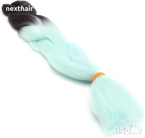 Три броя канекалон за плитки цвят омбре черно с мента Джъмбо плитка, снимка 10 - Аксесоари за коса - 49783420