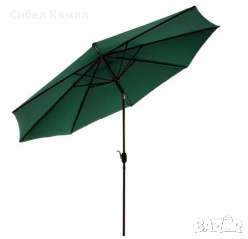 Градински чадър 300x260 см – Зелен плат с черна основа, снимка 1