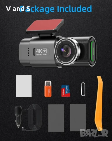 видеорегистратор за кола 4К отпред и отзад, мини WiFi видеорегистратор за кола със супер нощно вижда, снимка 6 - Камери - 50703859