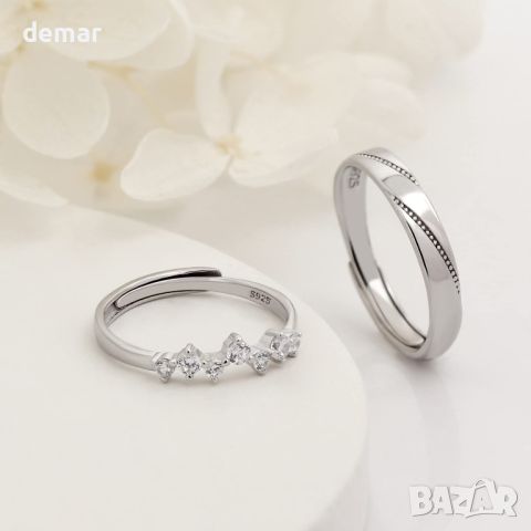 Meissa Комплект от два сребърни пръстена за двойка за годеж, сватба, годишнини, снимка 2 - Пръстени - 46278295