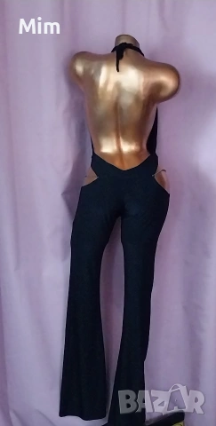  Резервирани S Черен еластичен гащеризон с мъниста , снимка 2 - Гащеризони - 54297835