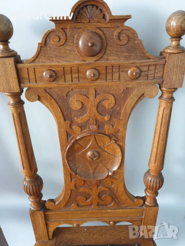 115см дърворезба/2бр чифт стари ретро дървени столове с релефни седалки, снимка 4 - Столове - 50727413