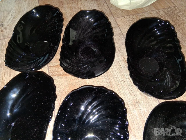 Черно стъкло 6 бр. купучки/чинийки, снимка 8 - Сервизи - 51235926