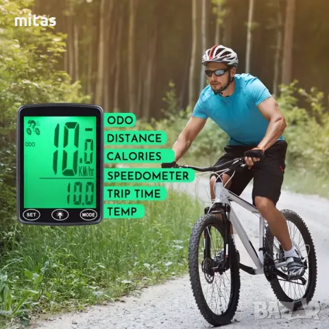 Велокомпютър с 25 функции, Водоустойчив, LED подсветка, LCD 39х48мм., снимка 3 - Аксесоари за велосипеди - 50380913