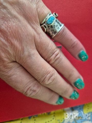 Сребърен пръстен с подвижна въртяща халка с камъни и перла, уникален бутиков дамски пръстен, снимка 6 - Пръстени - 46017791