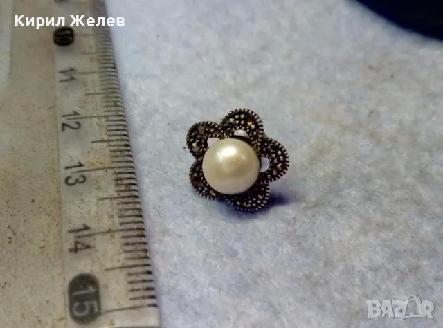 СКЪПОЦЕННА СРЕБЪРНА ПЕРЛЕНА ОБЕЦА СРЕБРО 925 с НАТУРАЛНА БЯЛА ПЕРЛА и ФАСЕТИРАНИ МАРКАЗИТИ 45514