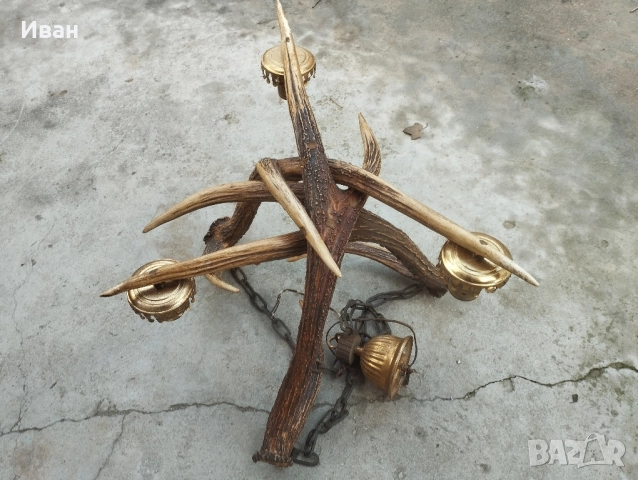 Стар полилей от 3 еленови рога , снимка 11 - Антикварни и старинни предмети - 52560920