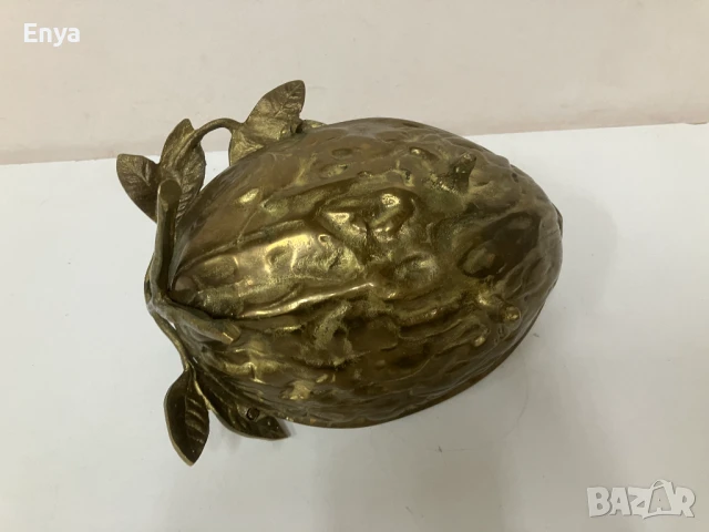 Винтидж месингова купа с форма на орех и дръжка, снимка 6 - Антикварни и старинни предмети - 50614588