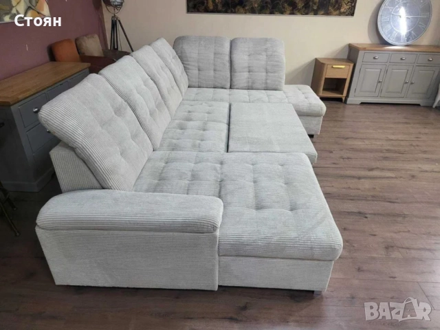 ПРОМОЦИЯ!!!Бежов П-образен ъглов диван от плат рипсено кадифе Nixon, снимка 11 - Дивани и мека мебел - 52829958