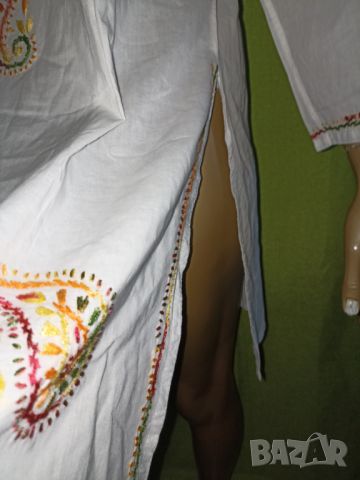 Бяла памучна риза/ роба / туника с  бродерия ръчна изработка L, снимка 9 - Туники - 45851106