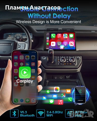 ASOUNY BY969T – безжичен адаптер за Apple CarPlay (Wireless CarPlay Adapter), снимка 3 - Аксесоари и консумативи - 53846385