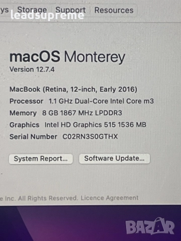 Apple MacBook 12 MID2016 (1.1Ghz/8GB/256GB), снимка 2 - Лаптопи за работа - 52466382