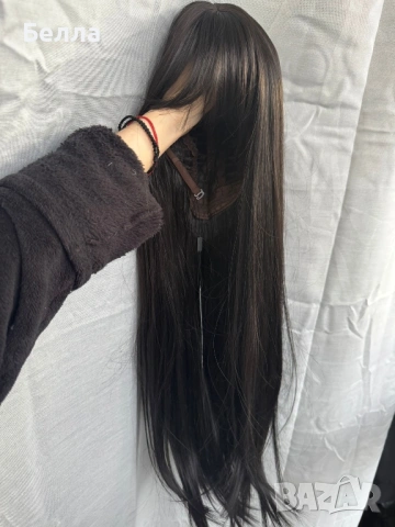 НОВА Черно-Кафява естествена перука! 100% високо качество, снимка 2 - Аксесоари за коса - 54083832