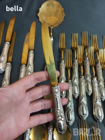 СТАР СРЕБЪРЕН КОМПЛЕКТ ПРИБОРИ С ПОЗЛАТА  -СОЛИНГЕН ,800 ПРОБА, снимка 6 - Антикварни и старинни предмети - 52791492