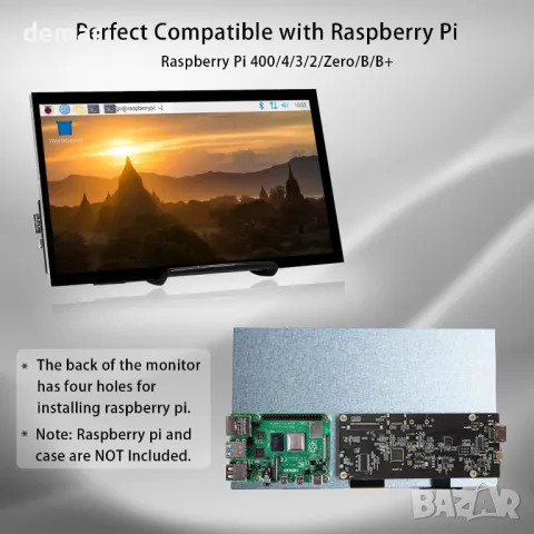 HAMTYSAN Raspberry Pi екран, 10,1-инчов сензорен монитор 1024x600 Малък HDMI монитор със стойка, IPS, снимка 7 - Монитори - 46999695