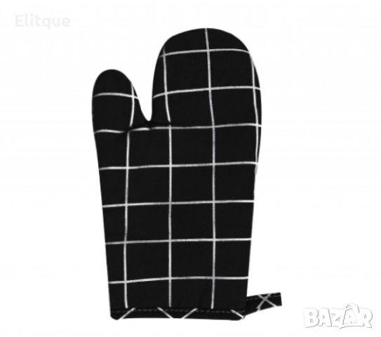 Ръкавица за фурна, памук/лен, 16x27 см, черно/бяло, снимка 5 - Други - 52853787