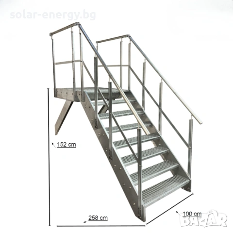 Метално стълбище с площадка 8 стъпала | За монтаж към стена | Поцинковано