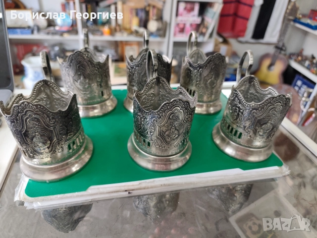 Комплект от шест броя руски посребрени подстакани
