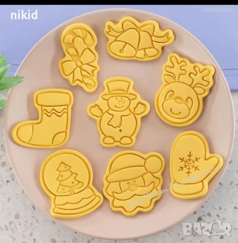 8 бр Коледни Снежен човек елха чорап дядо пластмасови разглобяеми резци форми фондан тесто бисквитки, снимка 2 - Форми - 52449458