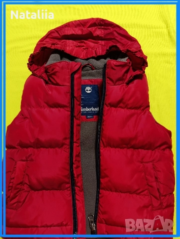 Оригинална жилетка Timberland – 9 месеца / 71 см, червена с топла подплата, снимка 2 - Жилетки и елечета за бебе - 51824473